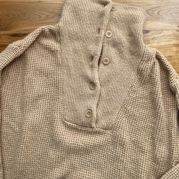 Aerie CozyUp Waffle Button Sweater Tan - Picture 4 of 4